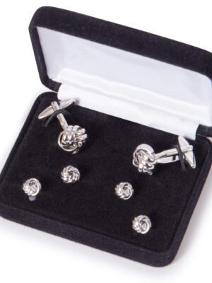 Silver Knot Cufflink Stud Set