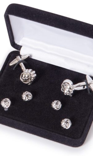 Silver Knot Cufflink Stud Set