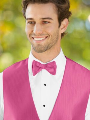HERRINGBONE BRIGHT FUCHSIA BOW TIE